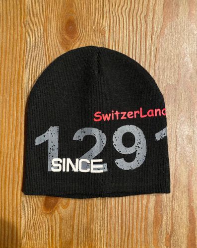 Swiss Knit Hat - Black with Switzerland Since 1291 Print