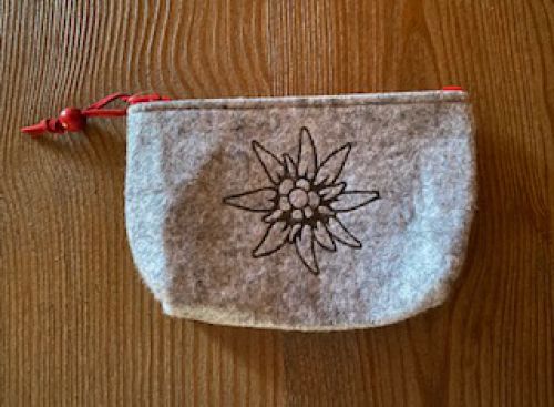 Gray Felt Coin Purse with Edelweiss Print