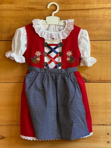 Kids Dirndl - Red with embroidered Alpine Flowers