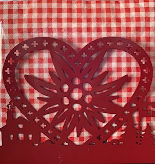 Red Metal Edelweiss Napkin Holder