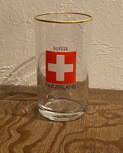 Swiss White Wine Glass with Swiss Flag and Gold Rim