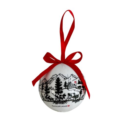 White Christmas Ball ornament with Alpine Scene