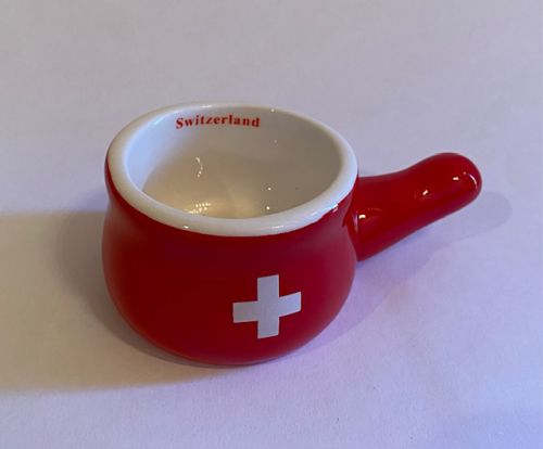 Mini Red Ceramic Fondue Pot with Swiss Cross