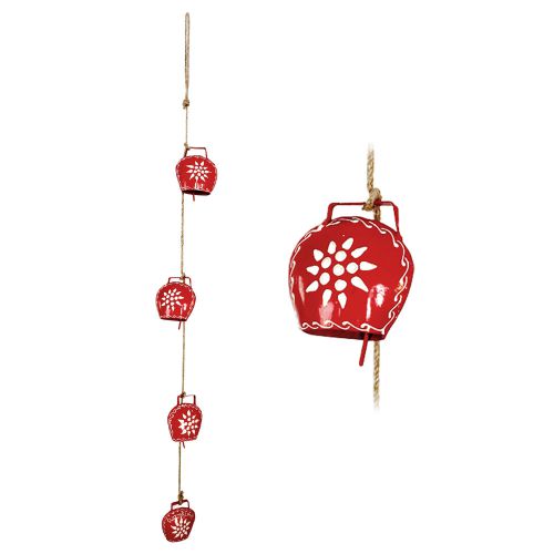 Rope with 4 Red Bells hand painted with Edelweiss