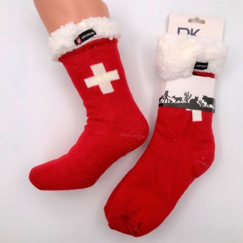 Slipper Socks Red with Swiss Cross