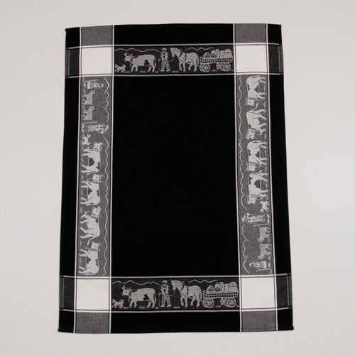 Kitchen Towel - Black with White Alpine Farmer Scene