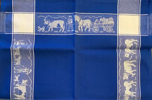 Kitchen Towel - Blue with White Alpine Farmer Scene