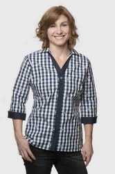 Ladies Navy & White Checked V-neck Shirt