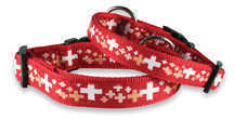 Nylon Dog Collar with Swiss Cross Design - NARROW, reflecting