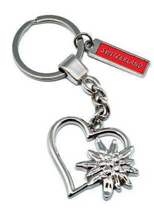 Metallic Heart and Edelweiss Key Ring