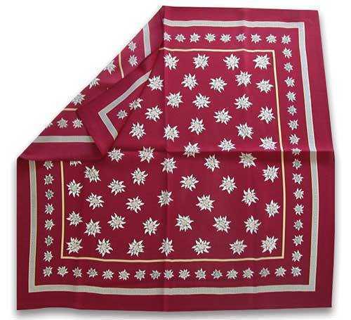 Silk Scarf with Edelweiss Design - Burgundy
