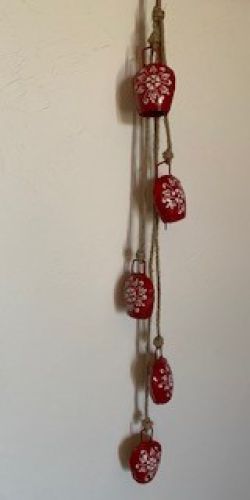 Rope with 5 Hand Painted red Bells