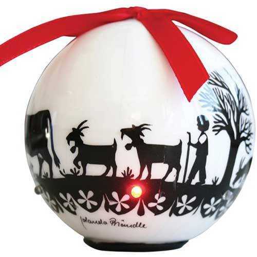 Alpine Scene Christmas Ball ornament - white with LED lights