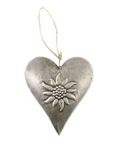 Large Silver Meatal Heart with Edelweiss Decoration