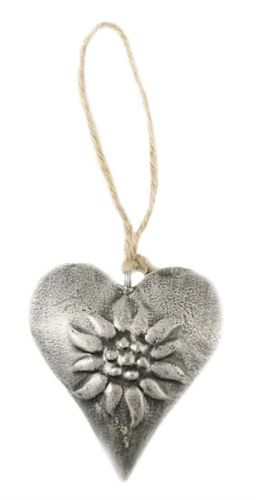 Small Silver Meatal Heart with Edelweiss Decoration