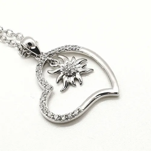 Sterling Silver Heart and Edelweiss Penadant