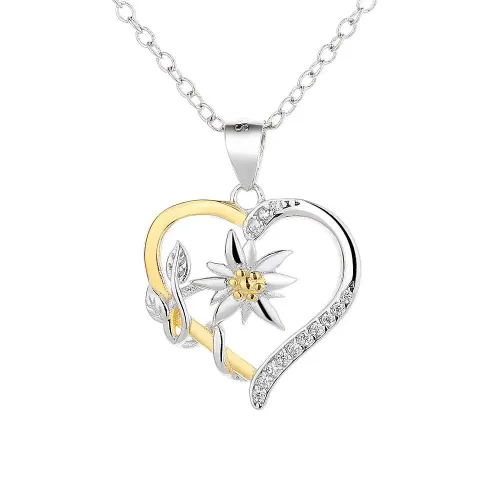 Heart Pendant with Edelweiss - Silver and Gold color